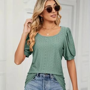Green puff sleeve feminine shirt top